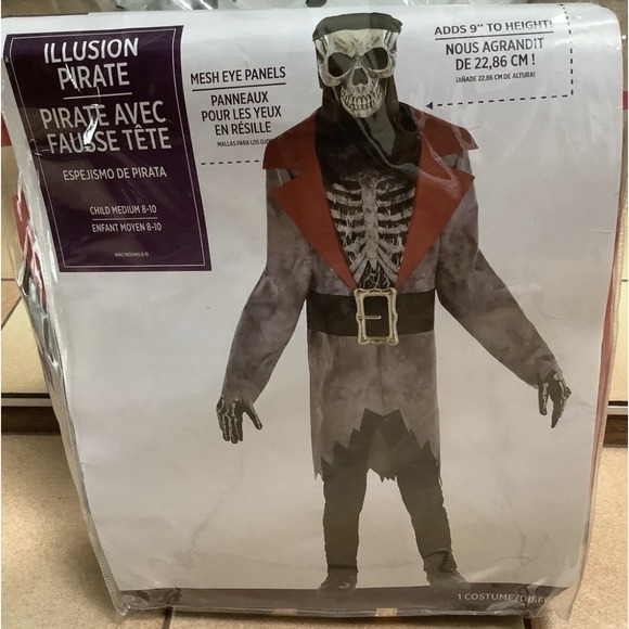 New Illusion Pirate Suit Horror scary skull Halloween Costume child Medium 8-10 - Picture 1 of 3